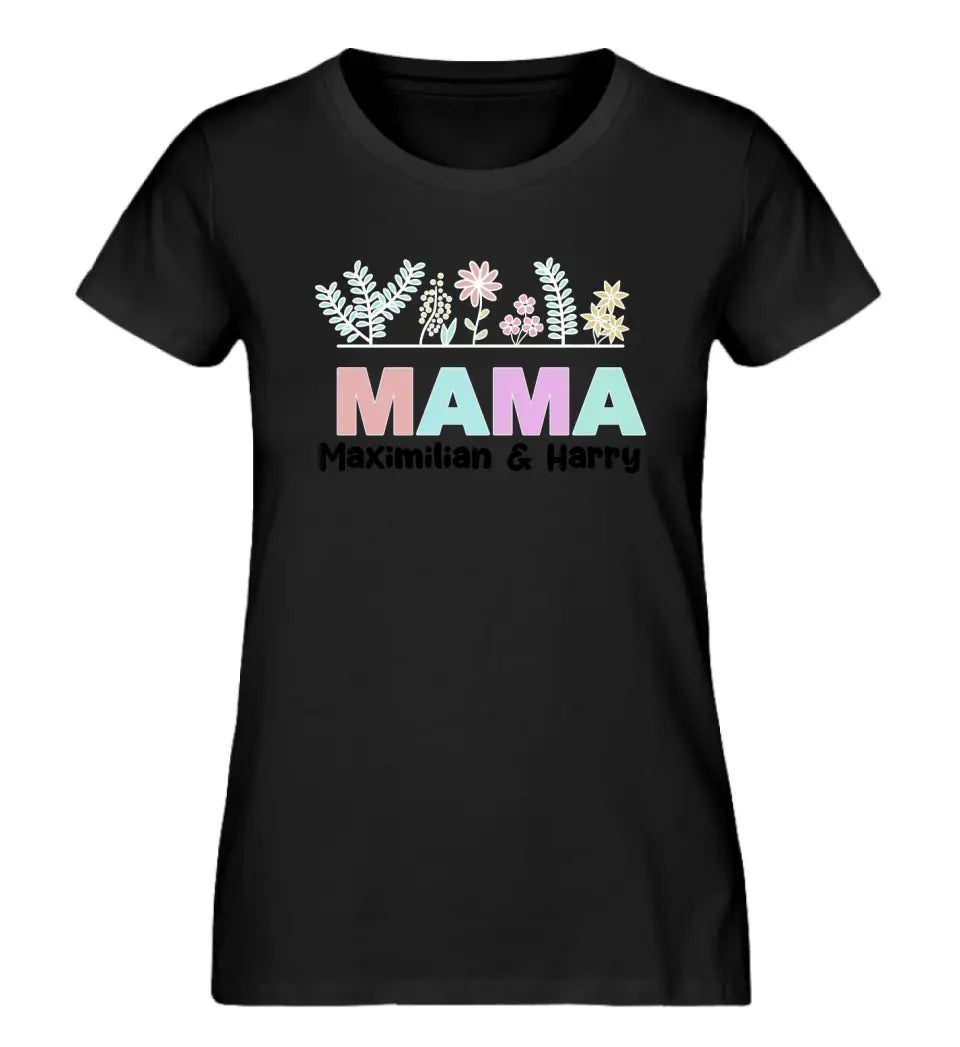 Mama mit Blumen Premium Shirt aus Biobaumwolle personalisierbar