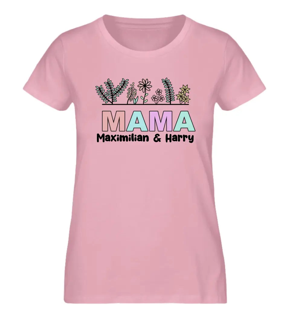 Mama mit Blumen Premium Shirt aus Biobaumwolle personalisierbar