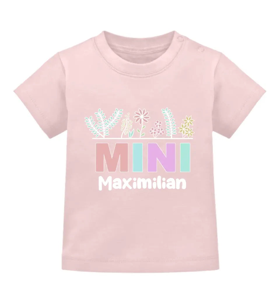 Mini mit Blumen - Baby T-Shirt und Body personalisierbar