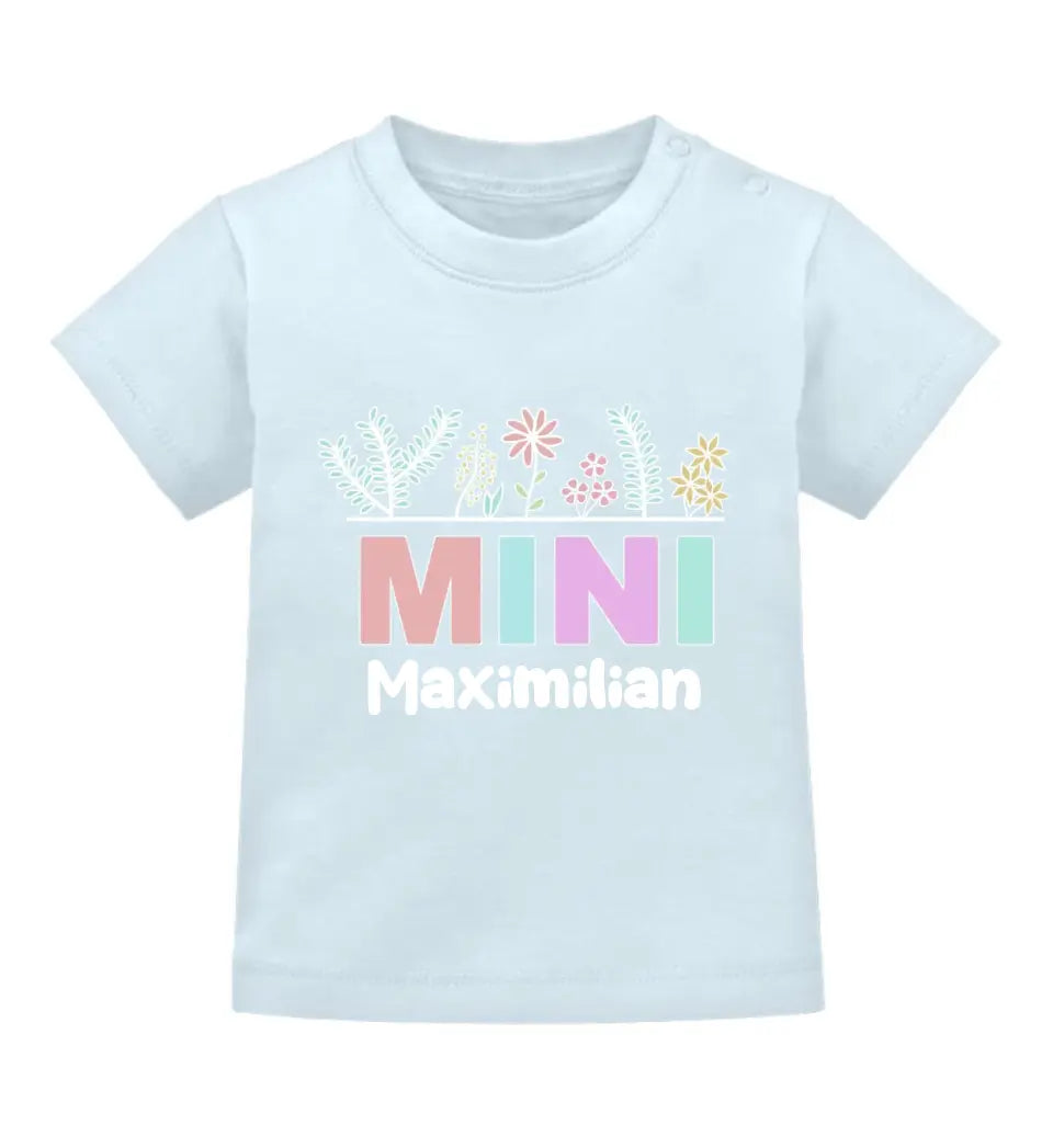 Mini mit Blumen - Baby T-Shirt und Body personalisierbar