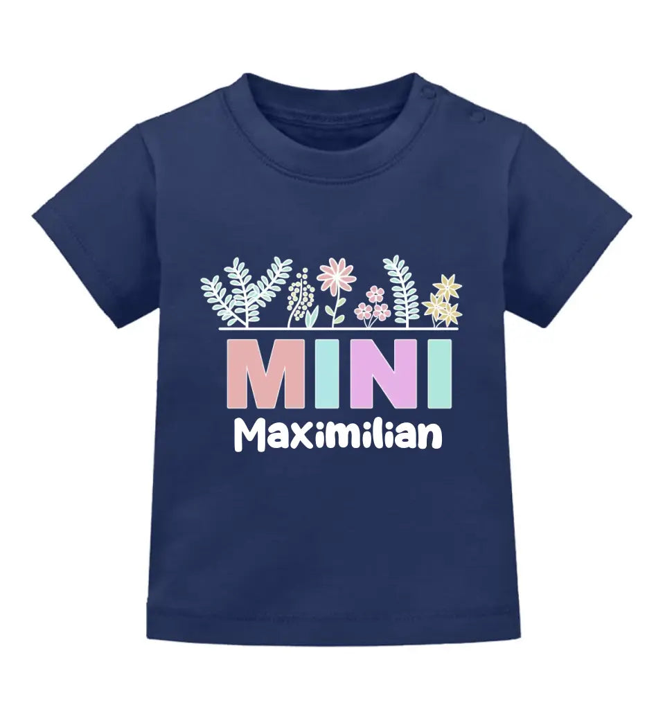 Mini mit Blumen - Baby T-Shirt und Body personalisierbar