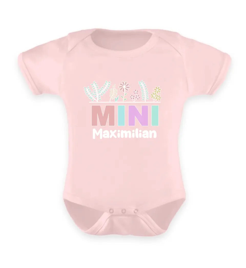 Mini mit Blumen - Baby T-Shirt und Body personalisierbar