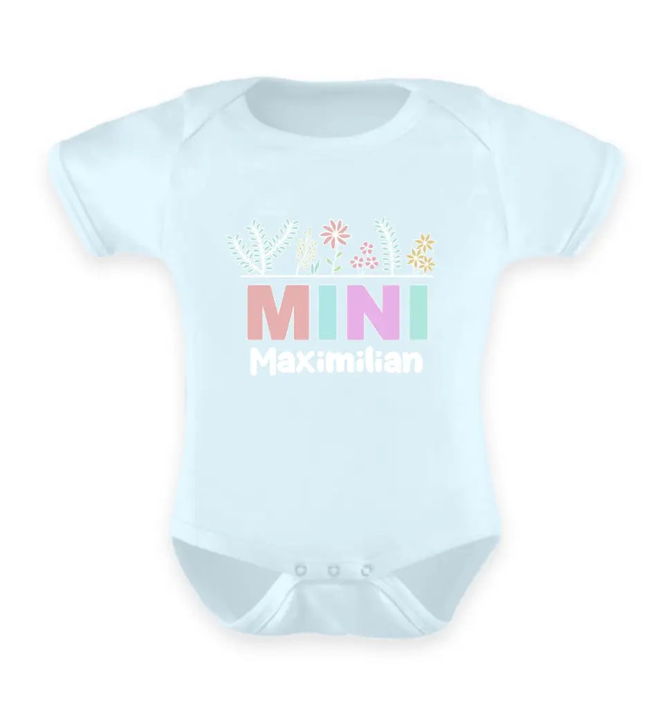 Mini mit Blumen - Baby T-Shirt und Body personalisierbar