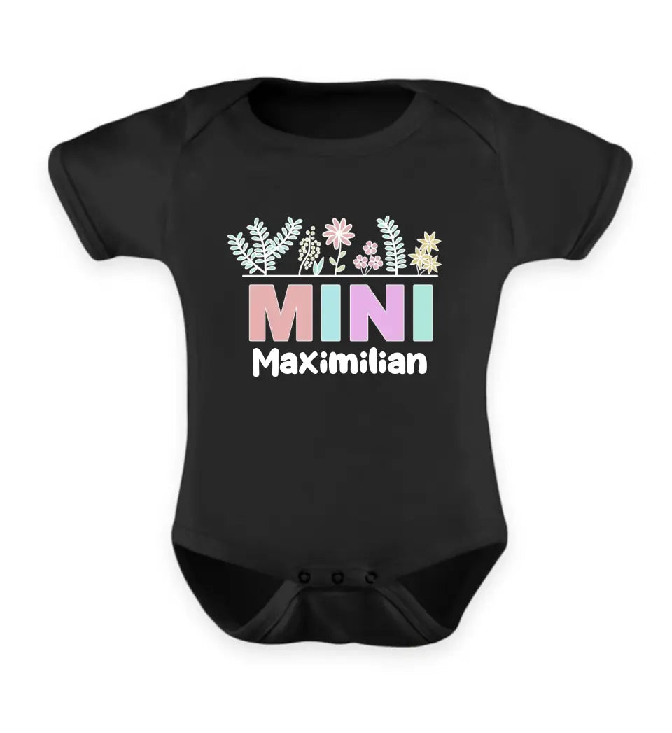 Mini mit Blumen - Baby T-Shirt und Body personalisierbar