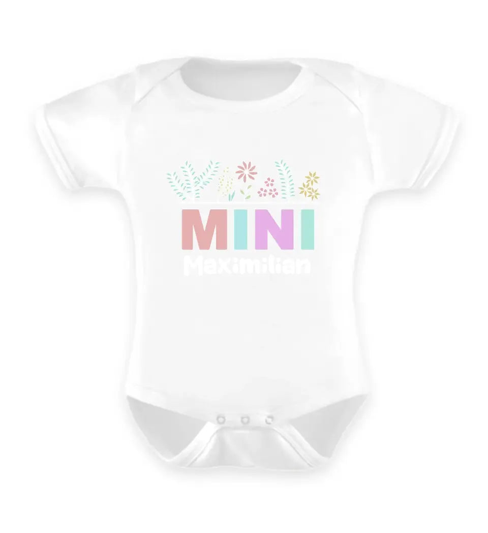 Mini mit Blumen - Baby T-Shirt und Body personalisierbar