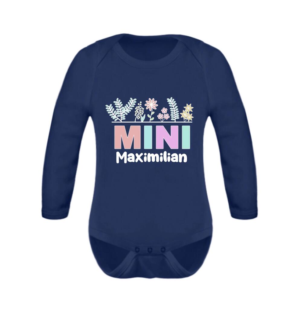 Mini mit Blumen - Baby T-Shirt und Body personalisierbar