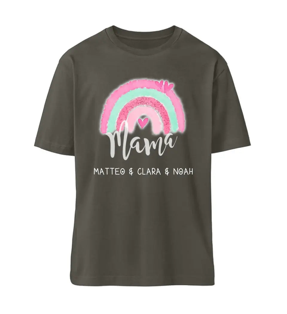 Regenbogen Mama T-Shirt aus Biobaumwolle Personalisierbar