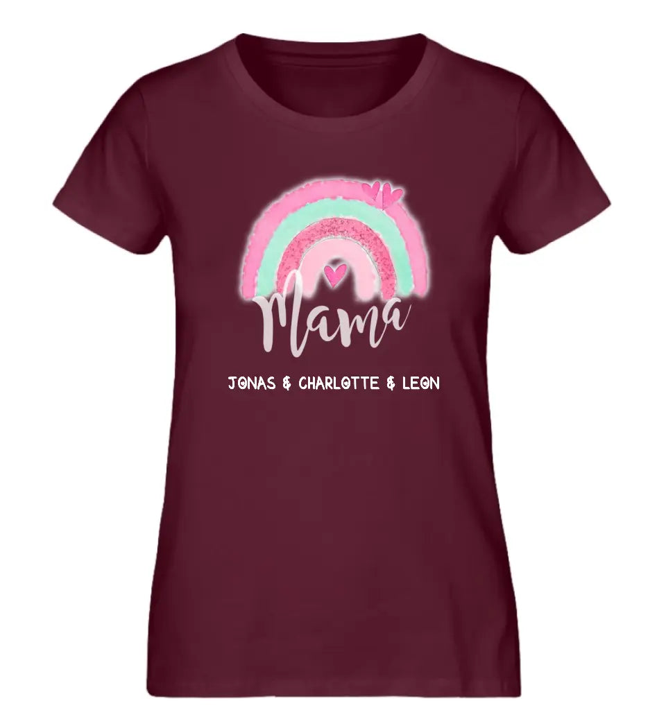 Regenbogen Mama T-Shirt aus Biobaumwolle Personalisierbar