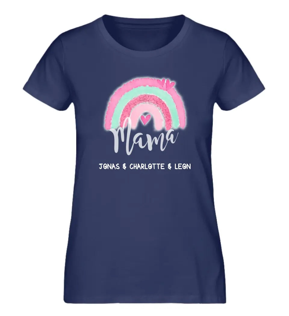 Regenbogen Mama T-Shirt aus Biobaumwolle Personalisierbar