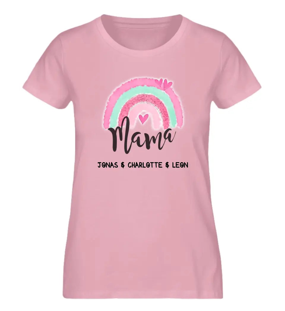 Regenbogen Mama T-Shirt aus Biobaumwolle Personalisierbar