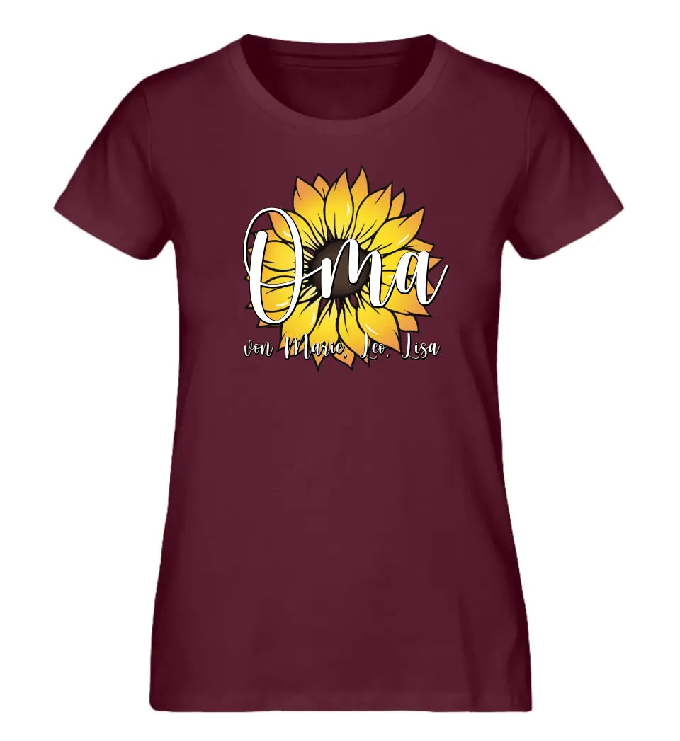 Oma Wunschname Sonnenblume - Personalisierbares Premium T-Shirt