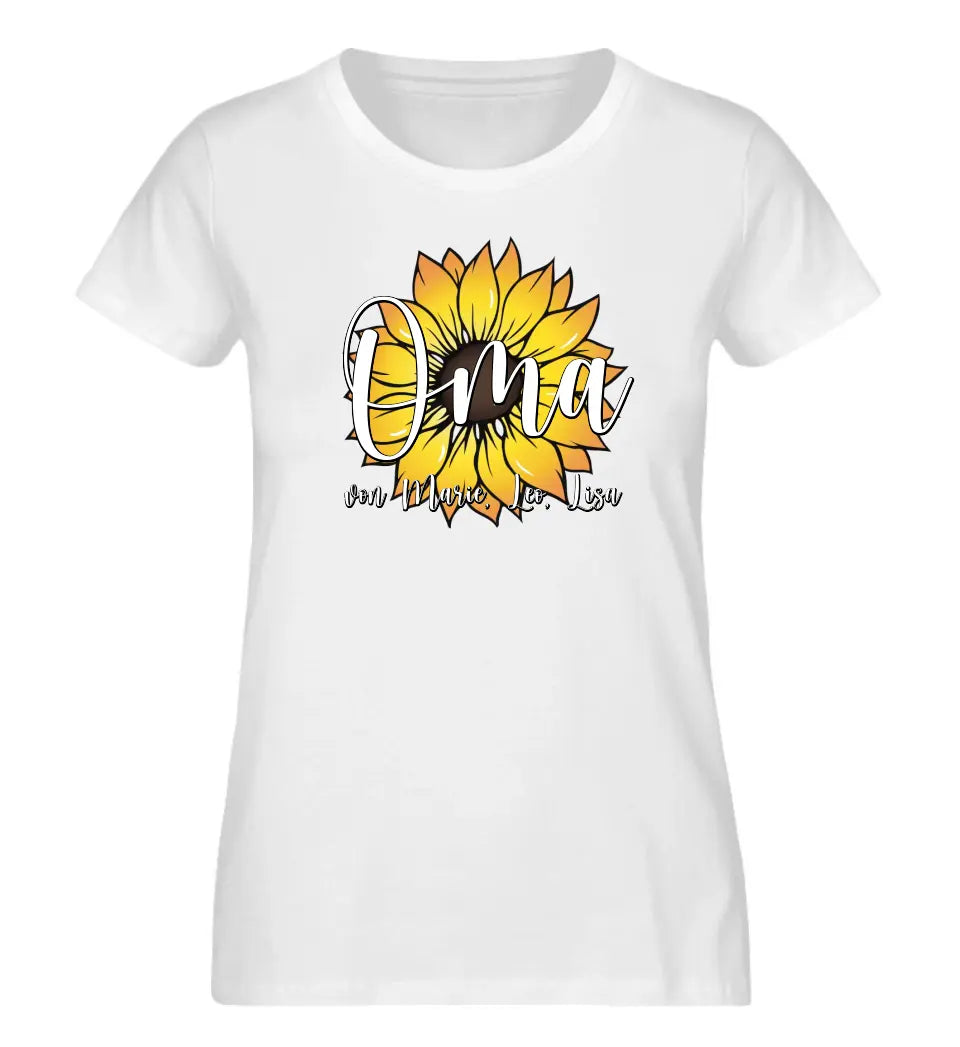 Oma Wunschname Sonnenblume - Personalisierbares Premium T-Shirt