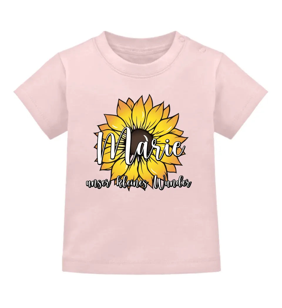 Wunschname Sonnenblume - Baby T-Shirt personalisierbar