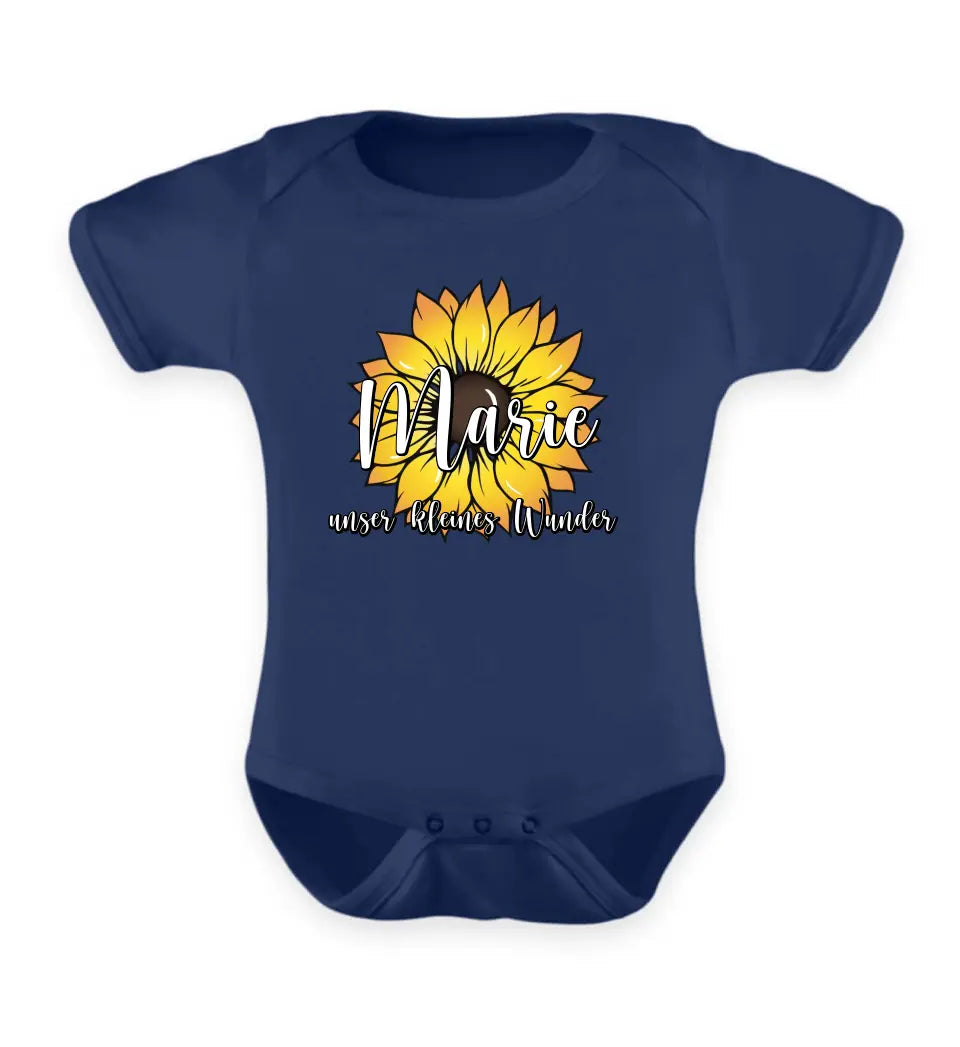 Wunschname Sonnenblume - Baby T-Shirt personalisierbar