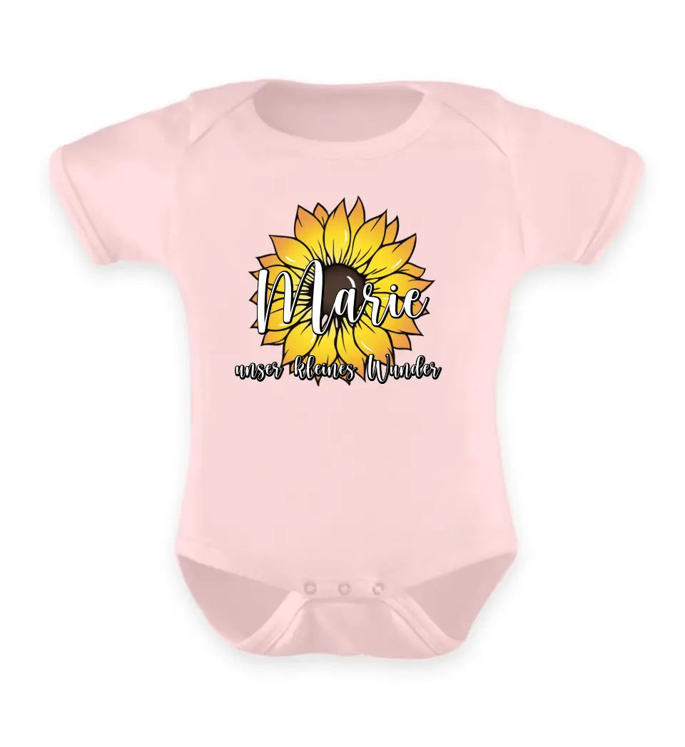 Wunschname Sonnenblume - Baby T-Shirt personalisierbar