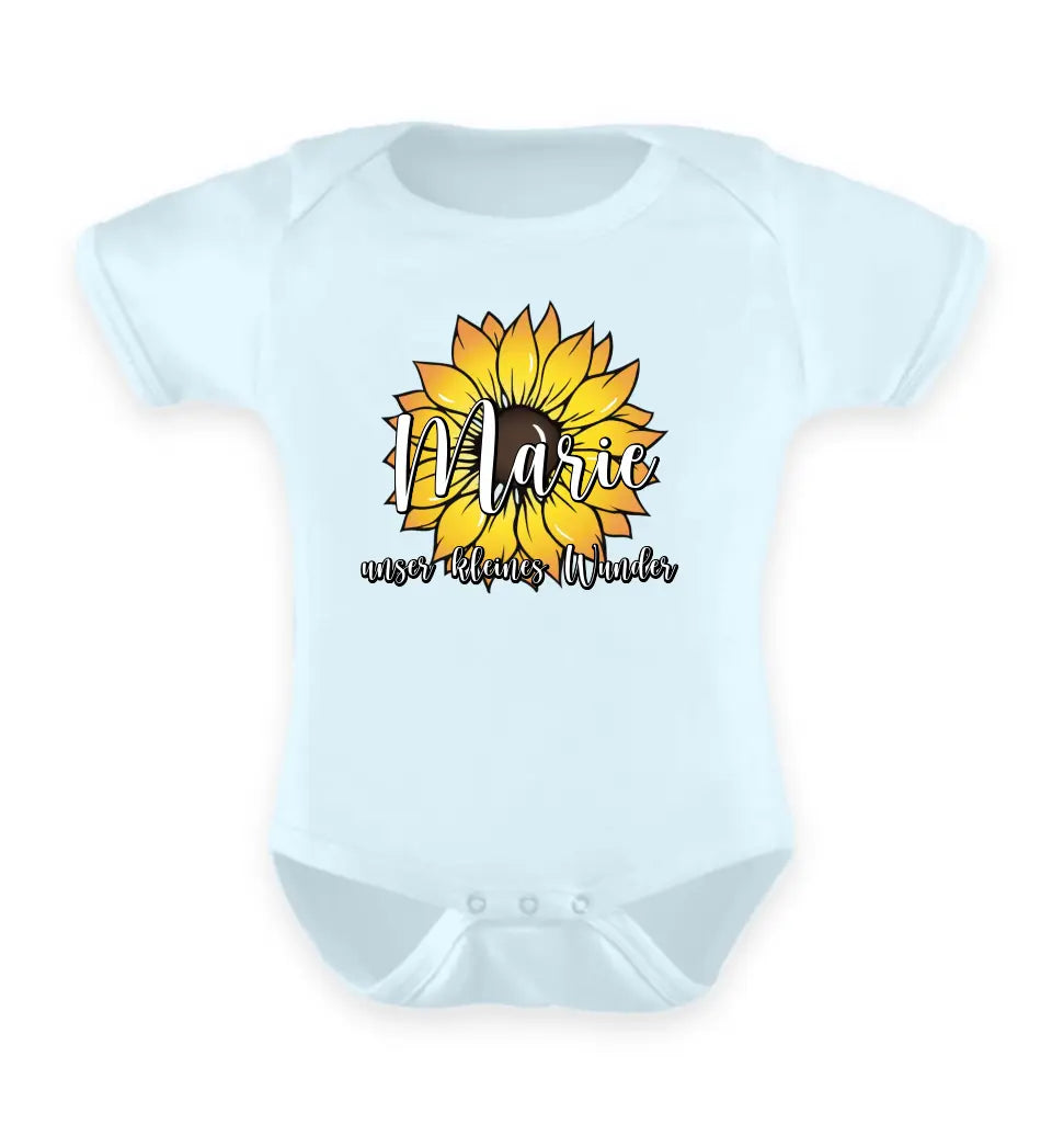 Wunschname Sonnenblume - Baby T-Shirt personalisierbar