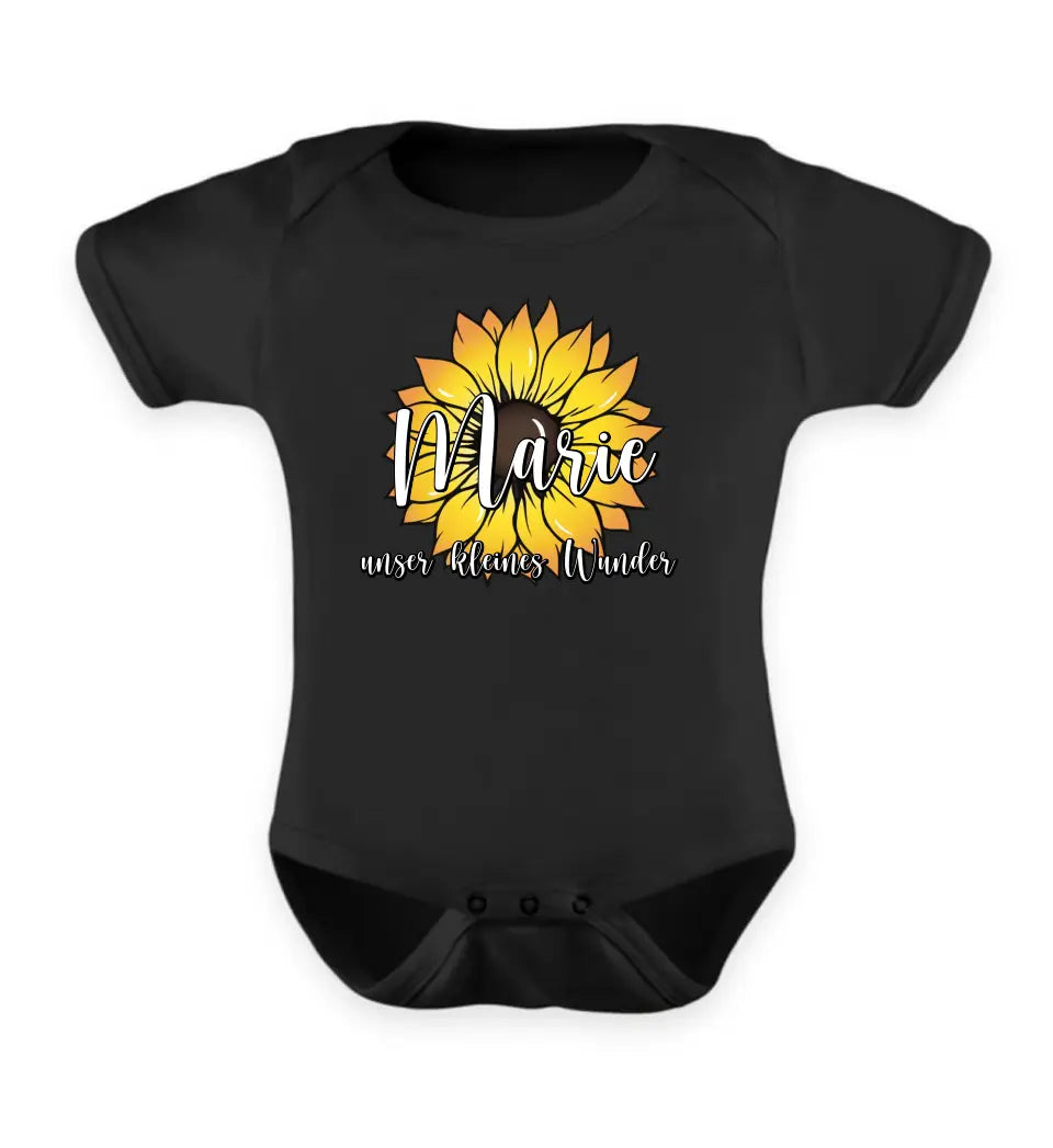 Wunschname Sonnenblume - Baby T-Shirt personalisierbar