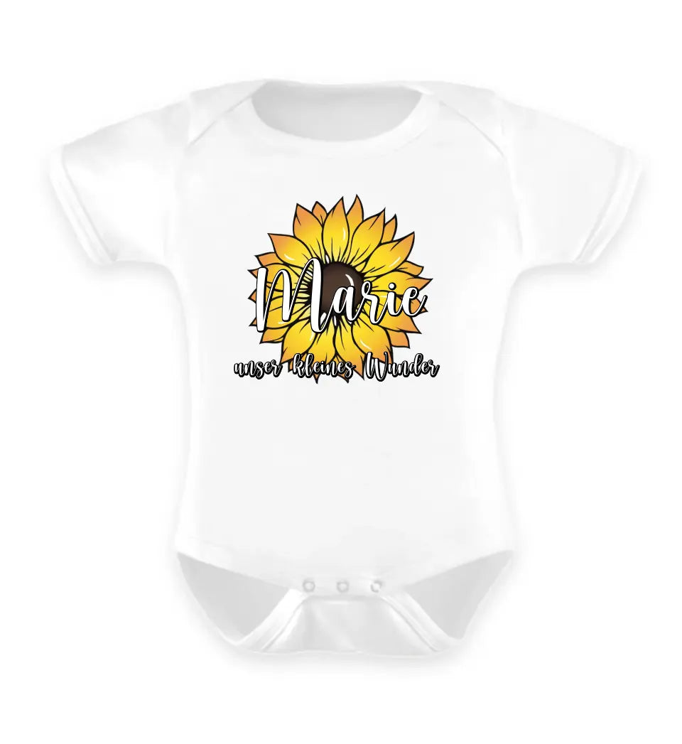 Wunschname Sonnenblume - Baby T-Shirt personalisierbar