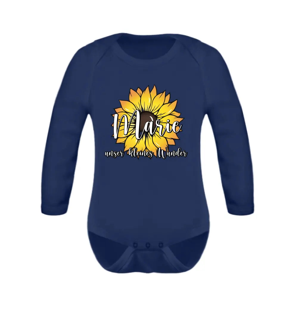 Wunschname Sonnenblume - Baby T-Shirt personalisierbar