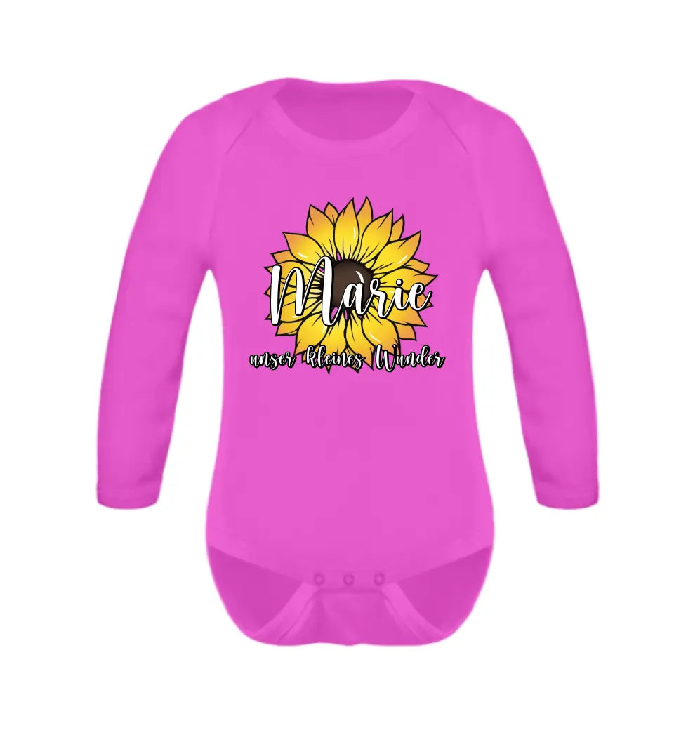 Wunschname Sonnenblume - Baby T-Shirt personalisierbar