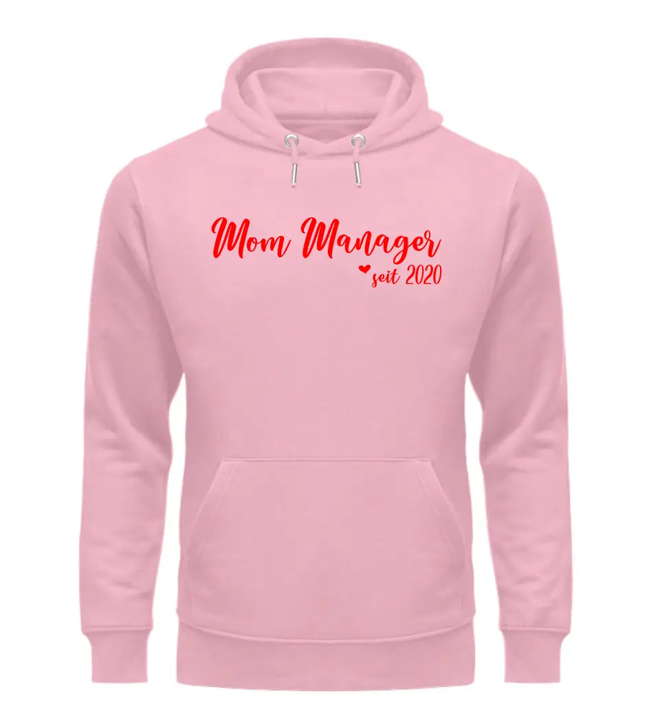 MOM MANAGER Schreibschrift in Rosenfarben personalisierbar- PREMIUM Hoodie aus Biobaumwolle