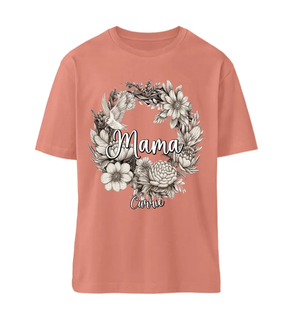 Mamas Blumenkranz in weiß gelb rot T-Shirt bis 5 Kindernamen personalisierbar