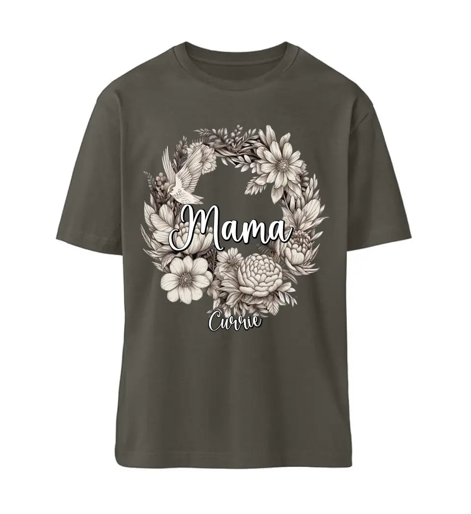 Mamas Blumenkranz in weiß gelb rot T-Shirt bis 5 Kindernamen personalisierbar