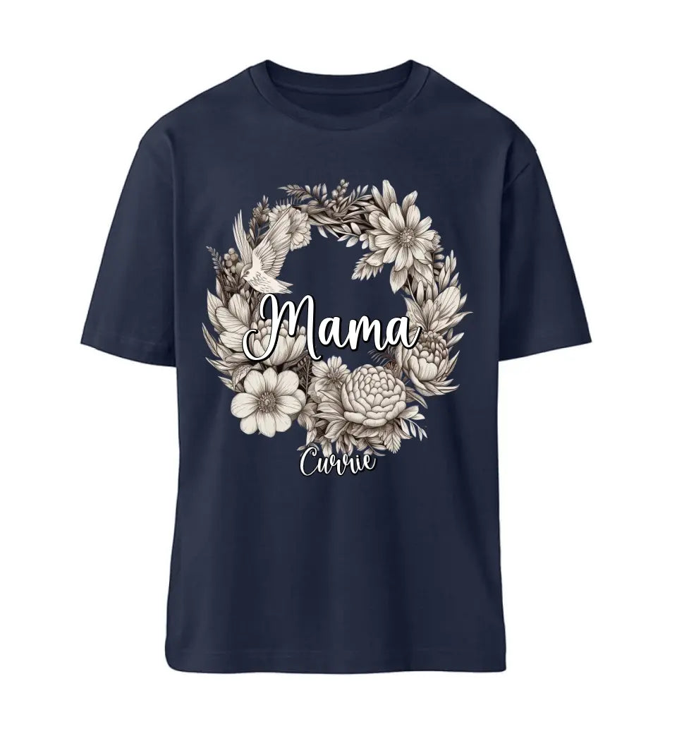 Mamas Blumenkranz in weiß gelb rot T-Shirt bis 5 Kindernamen personalisierbar