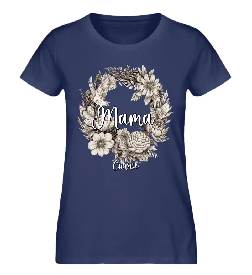 Mamas Blumenkranz in weiß gelb rot T-Shirt bis 5 Kindernamen personalisierbar