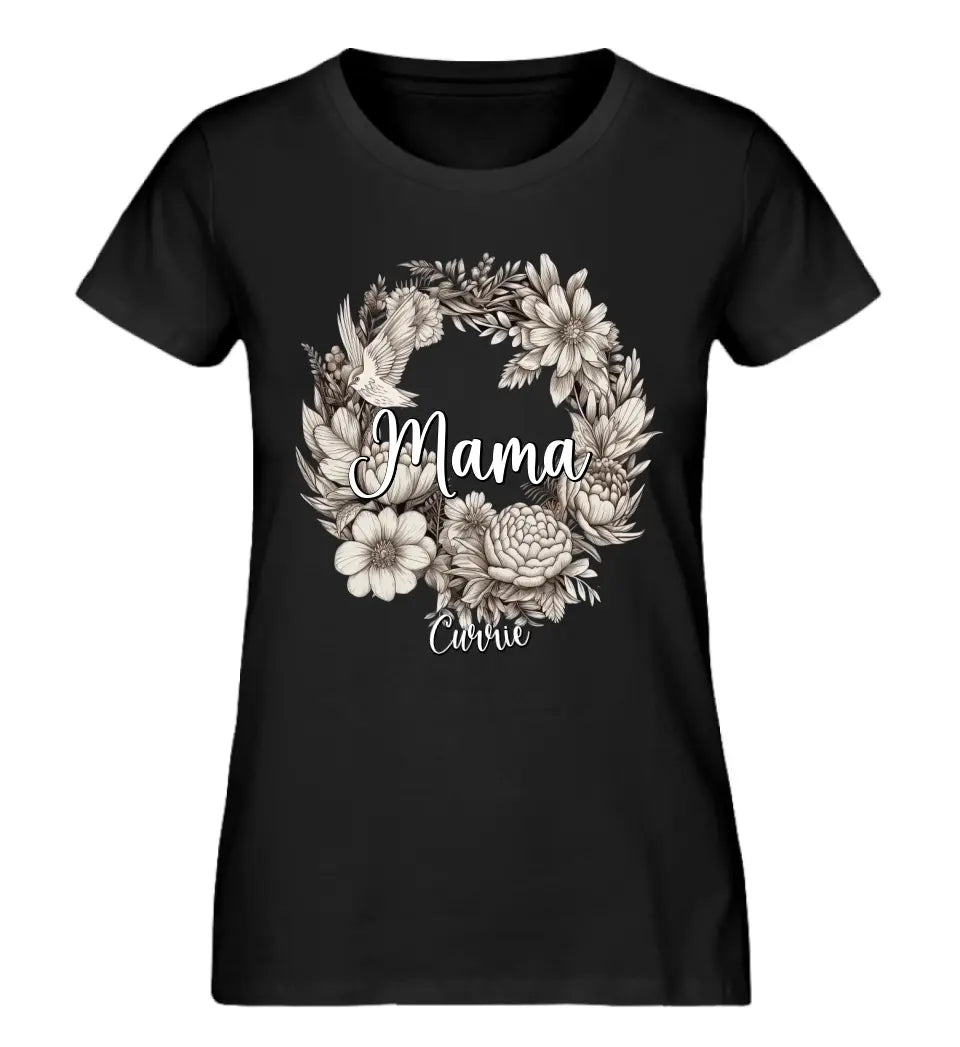 Mamas Blumenkranz in weiß gelb rot T-Shirt bis 5 Kindernamen personalisierbar