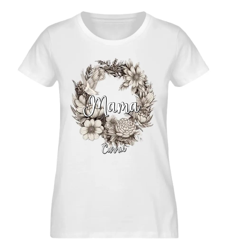 Mamas Blumenkranz in weiß gelb rot T-Shirt bis 5 Kindernamen personalisierbar