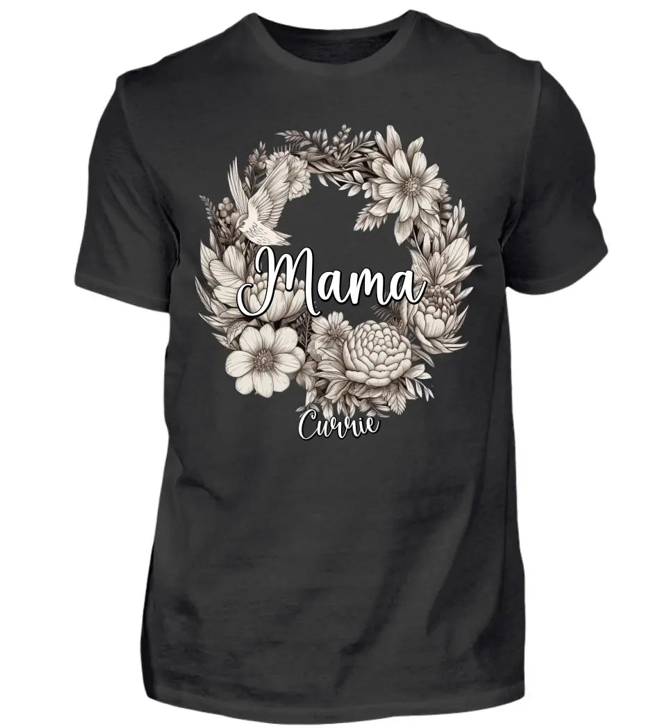 Mamas Blumenkranz in weiß gelb rot T-Shirt bis 5 Kindernamen personalisierbar